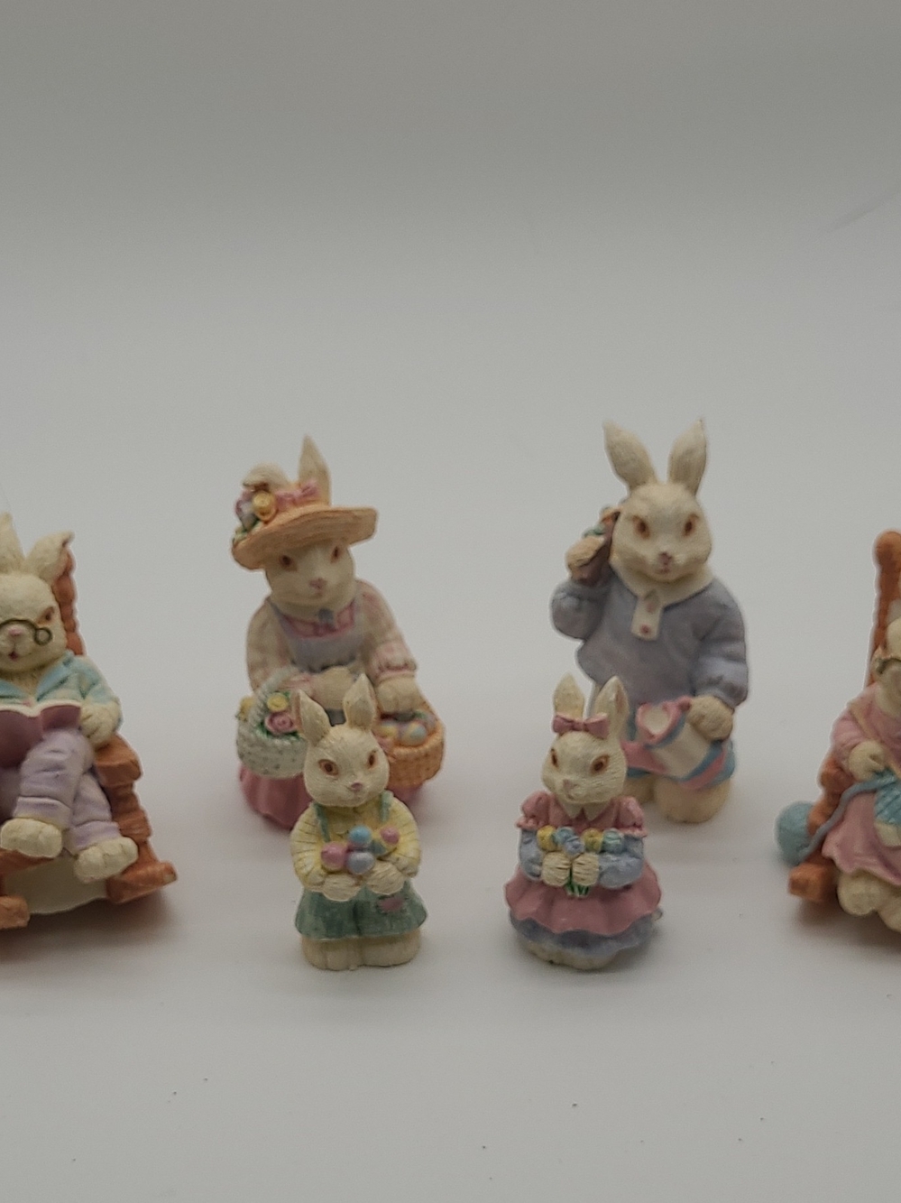 Decorative Pastel Bunny Figurine Set - Cream and Pastel Colors